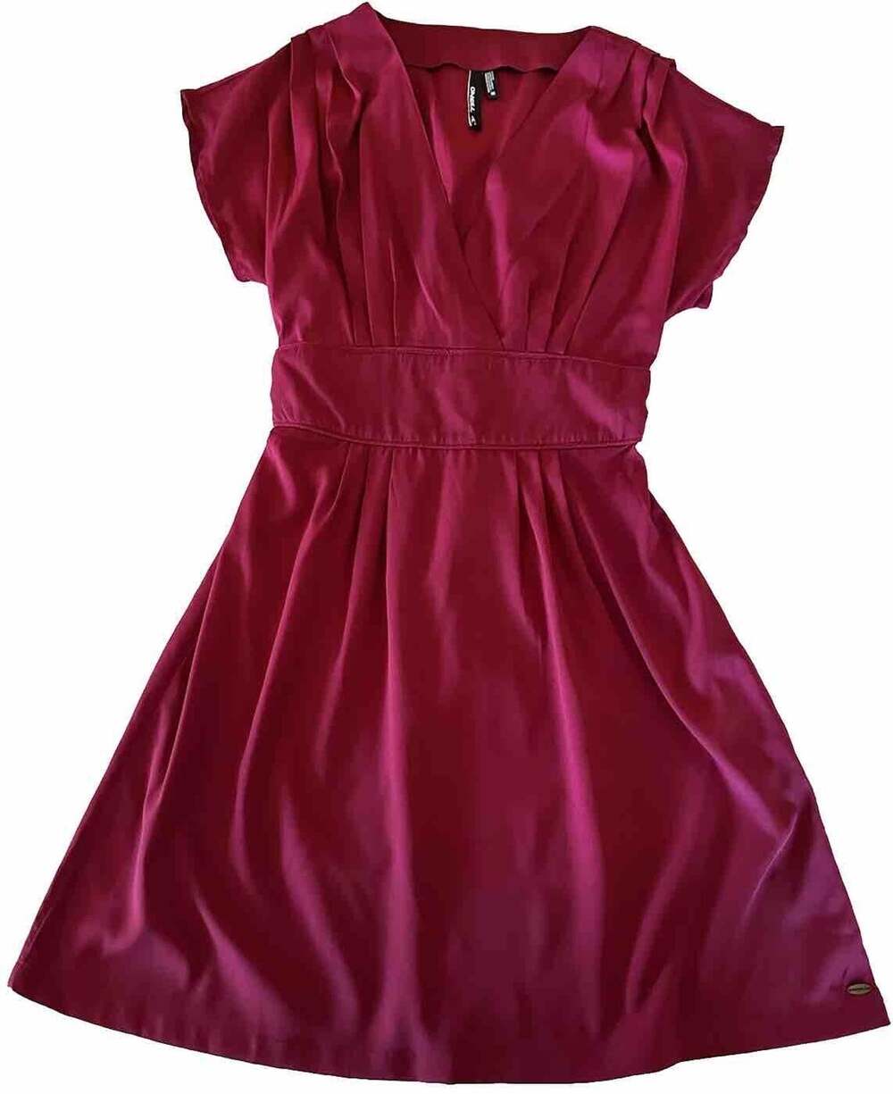 O’Neill Women’s Magenta Mini Dress Lightweight Smocked Pleated Short Sleeve Med